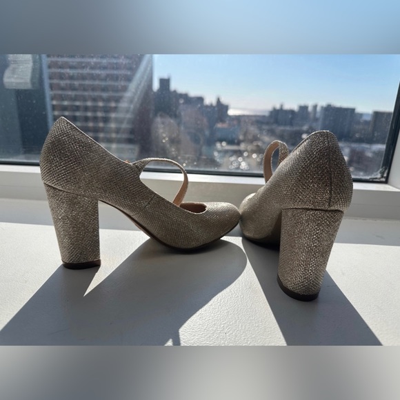 Gold Glitter Round Toe Heel Pumps - Picture 3 of 3